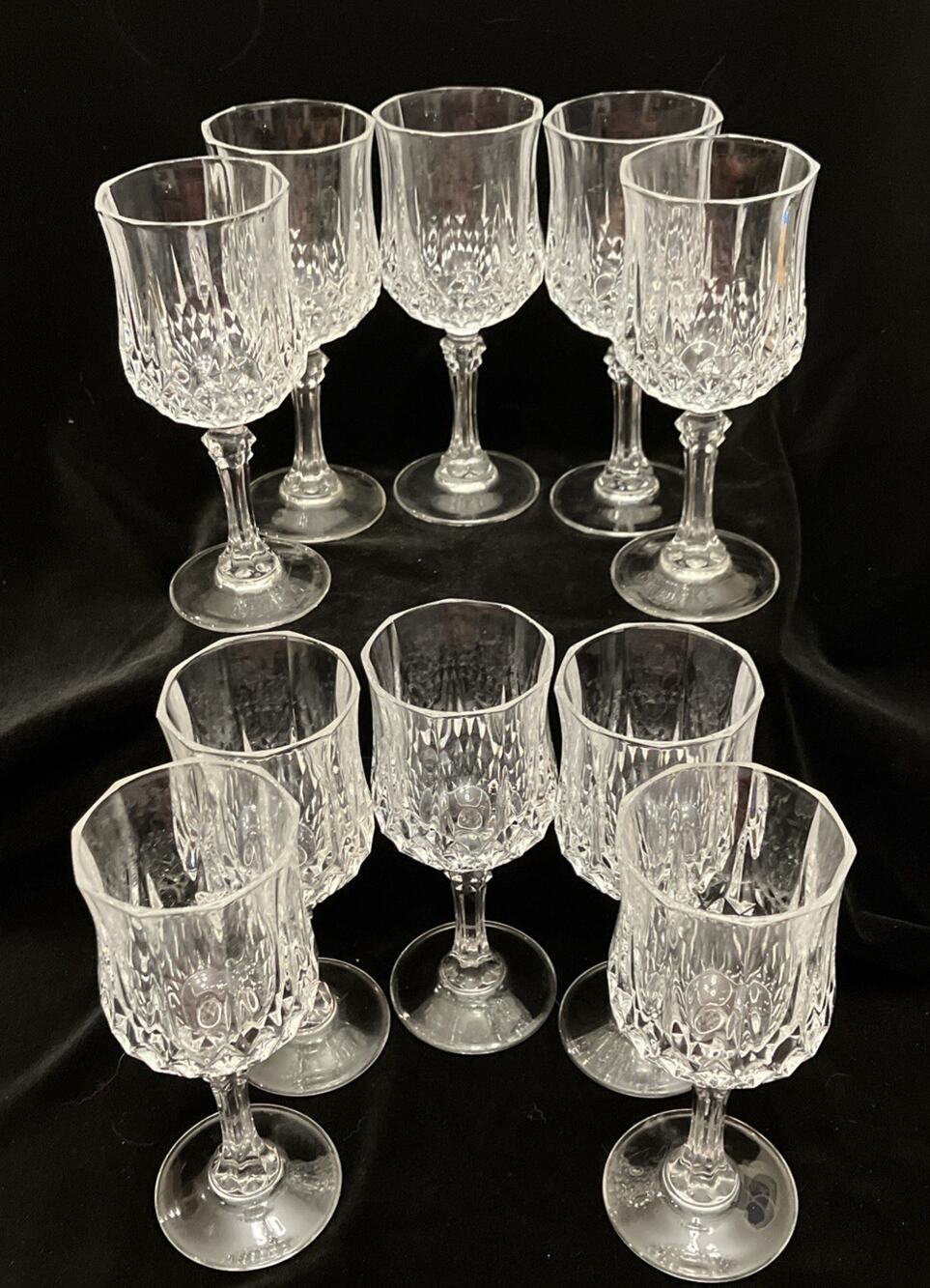 Set of 10 VTG Cristal D’arques Longchamp Crystal Water Wine Goblets Glasses 6”